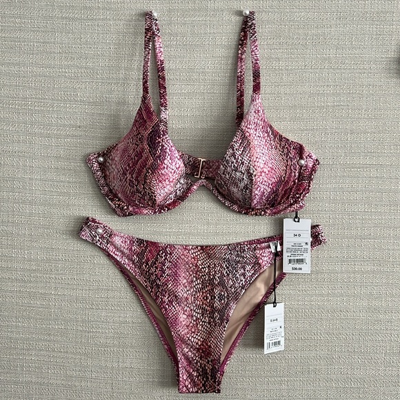 Shade Shore High Leg Extra Cheeky Bikini Bottom Pink Snake Swinsuit Womens S 4 6 - Picture 5 of 17